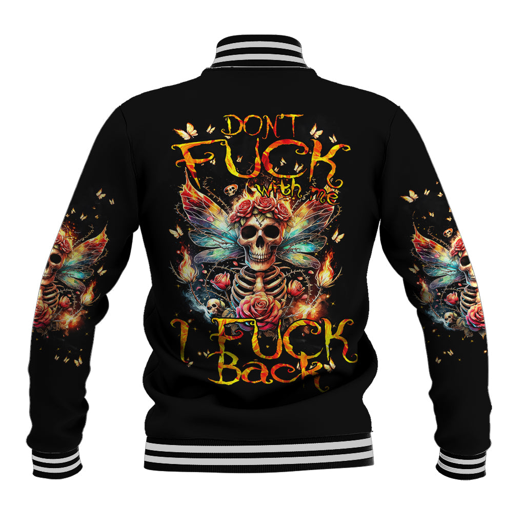 Fairy Skull Baseball Jacket Don't Fuck With Me I Fuck Back - Wonder Print Shop