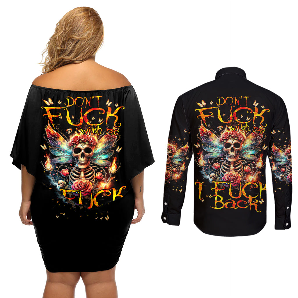 Fairy Skull Couples Matching Off Shoulder Short Dress and Long Sleeve Button Shirt Don't Fuck With Me I Fuck Back - Wonder Print Shop