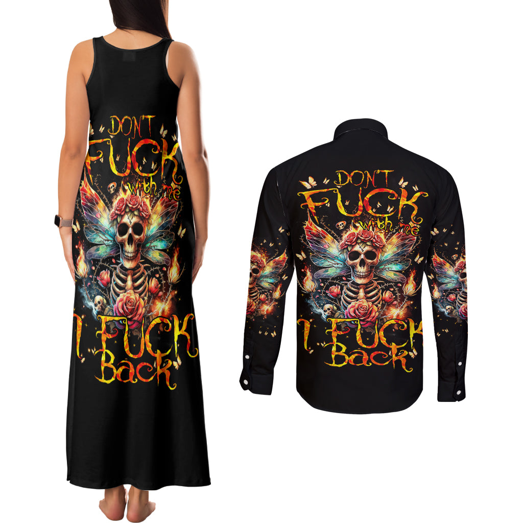 Fairy Skull Couples Matching Tank Maxi Dress and Long Sleeve Button Shirt Don't Fuck With Me I Fuck Back - Wonder Print Shop