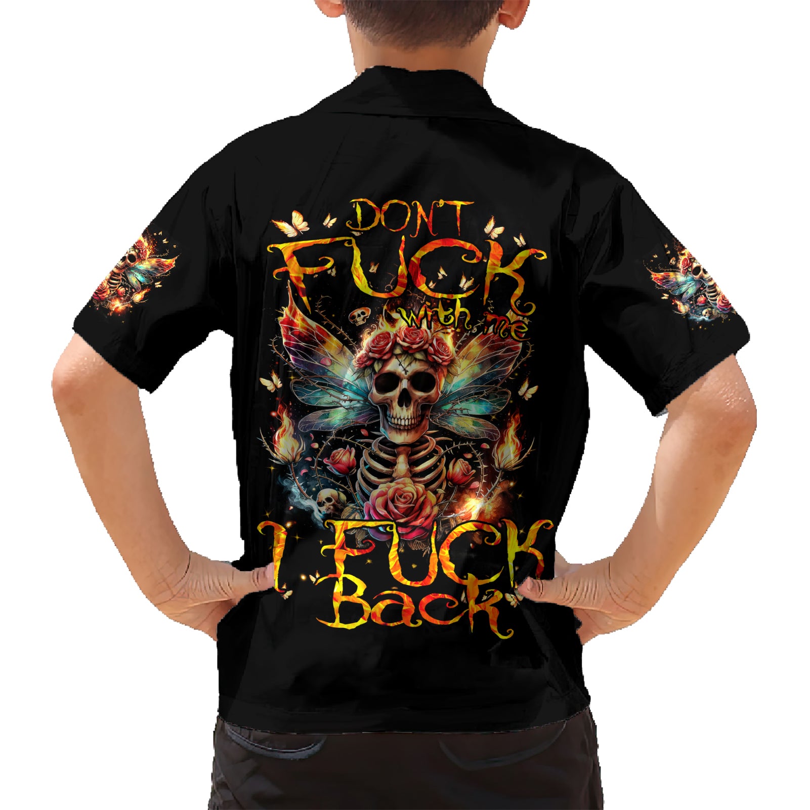 Fairy Skull Kid Hawaiian Shirt Don't Fuck With Me I Fuck Back - Wonder Print Shop