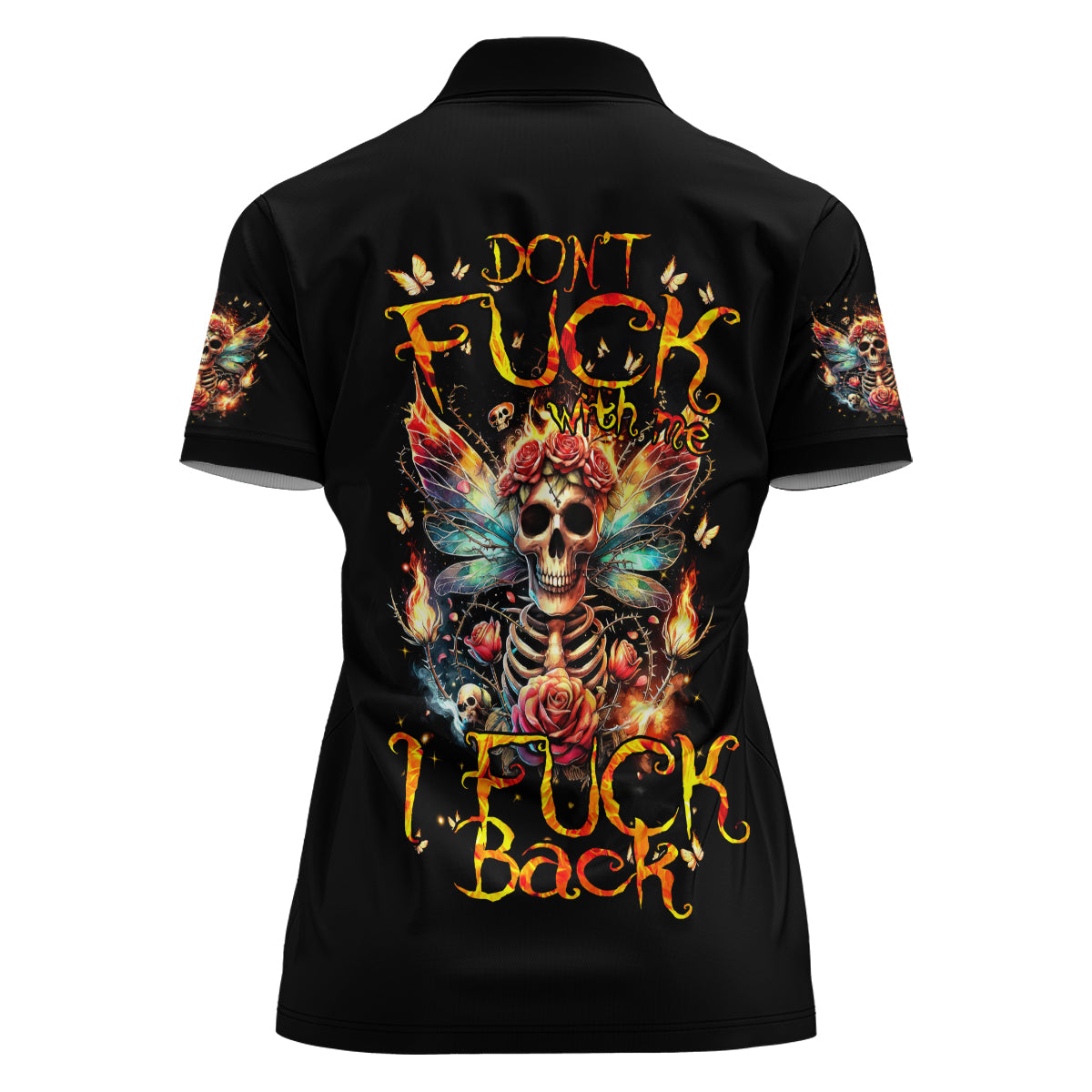 Fairy Skull Women Polo Shirt Don't Fuck With Me I Fuck Back