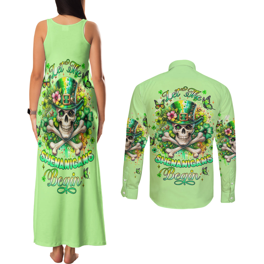 Irish Skull Couples Matching Tank Maxi Dress and Long Sleeve Button Shirt Let The Shenanigans Begin - Wonder Print Shop