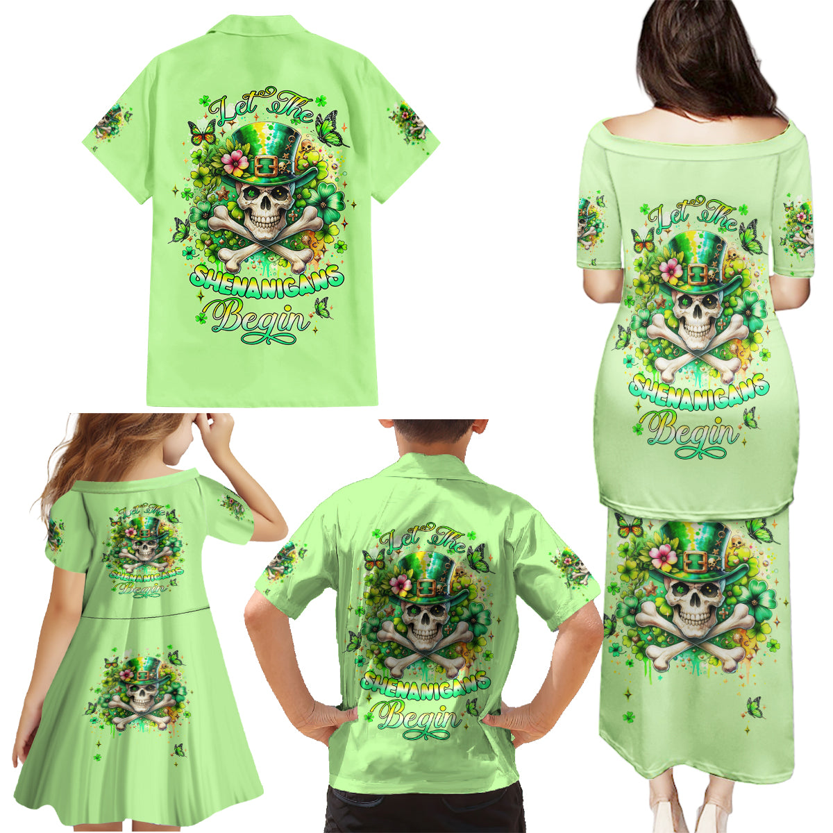 Irish Skull Family Matching Puletasi and Hawaiian Shirt Let The Shenanigans Begin - Wonder Print Shop