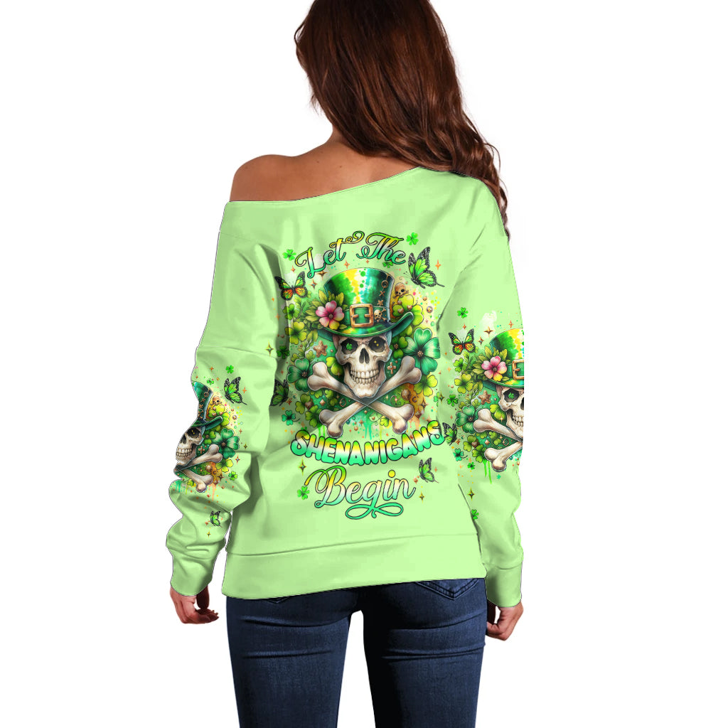 Irish Skull Off Shoulder Sweater Let The Shenanigans Begin - Wonder Print Shop