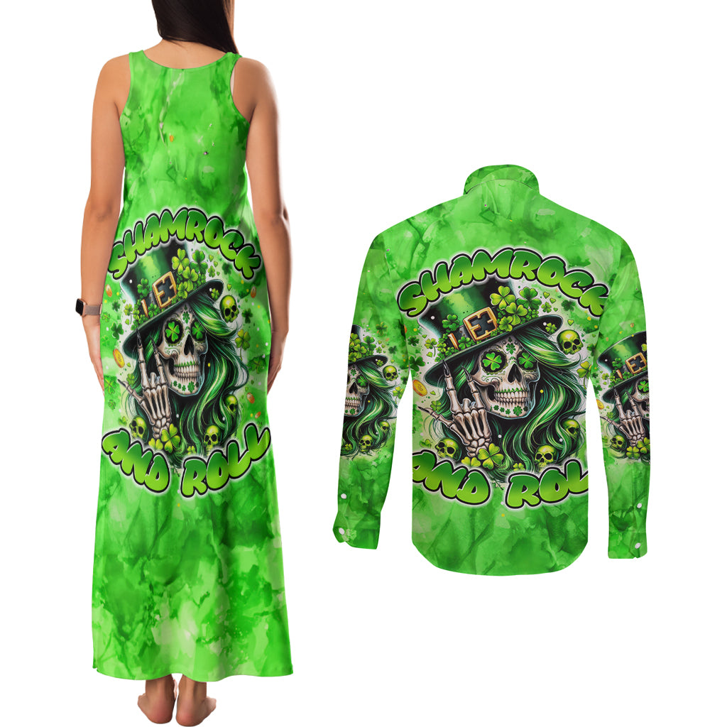 Irish Skull Couples Matching Tank Maxi Dress and Long Sleeve Button Shirt Shamrock And Roll - Wonder Print Shop