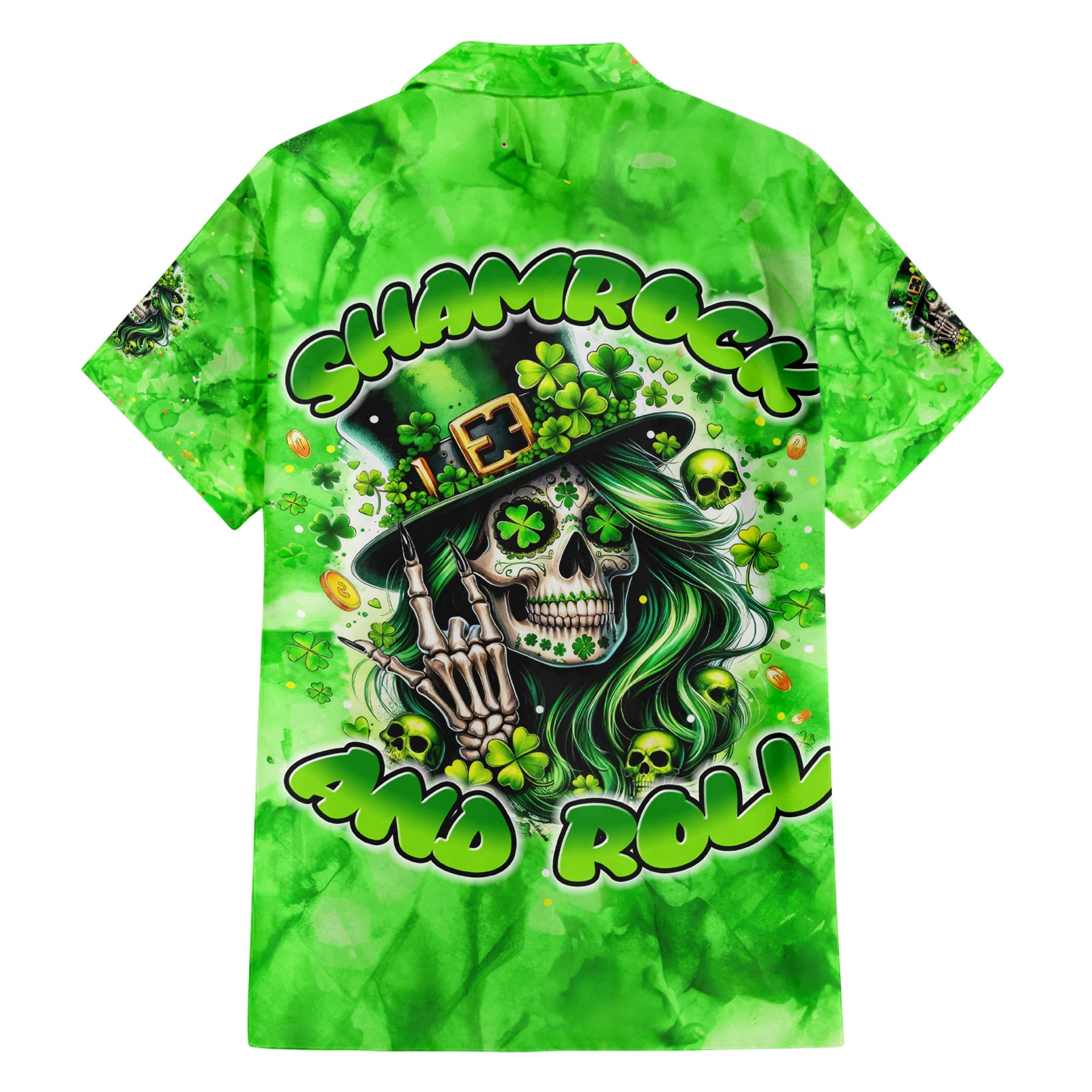 Irish Skull Hawaiian Shirt Shamrock And Roll - Wonder Print Shop