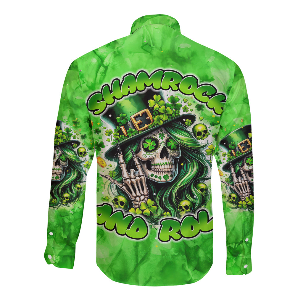 Irish Skull Long Sleeve Button Shirt Shamrock And Roll - Wonder Print Shop