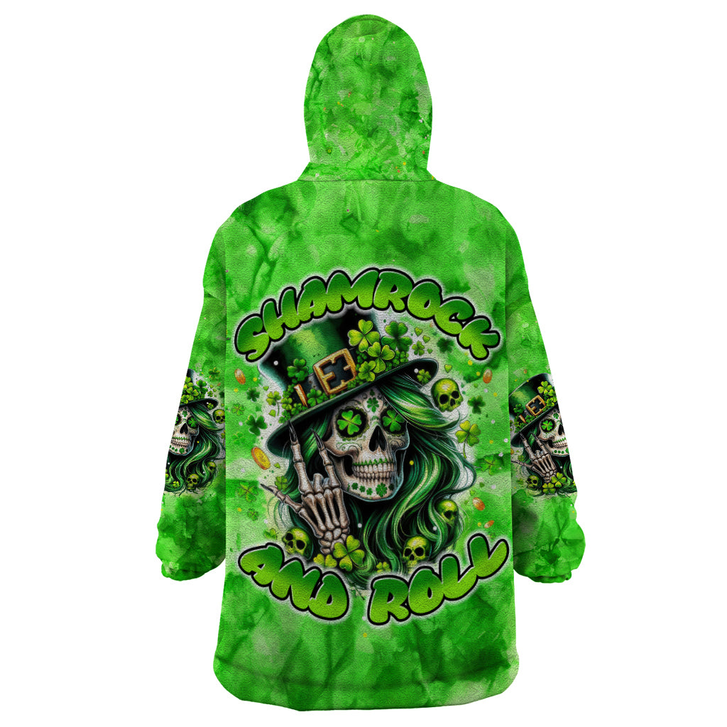 Irish Skull Wearable Blanket Hoodie Shamrock And Roll