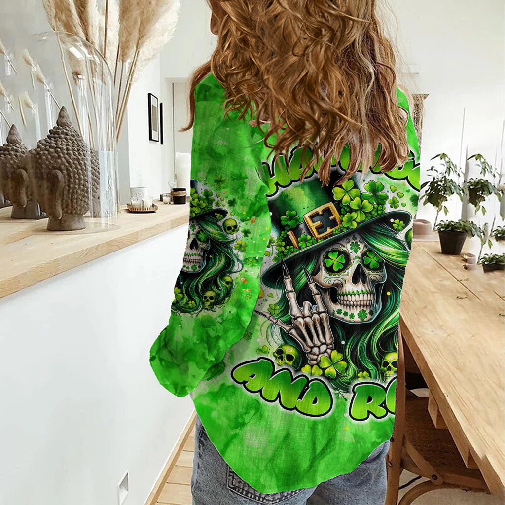 Irish Skull Women Casual Shirt Shamrock And Roll - Wonder Print Shop