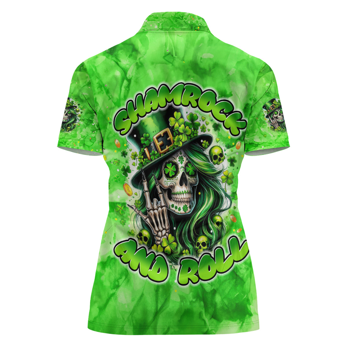 Irish Skull Women Polo Shirt Shamrock And Roll