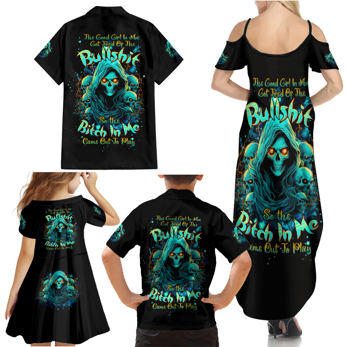 Witch Skull Family Matching Summer Maxi Dress and Hawaiian Shirt The Good Girl In Me Got Tired Of The Bullshit So The Bitch In Me Came Out To Play - Wonder Print Shop