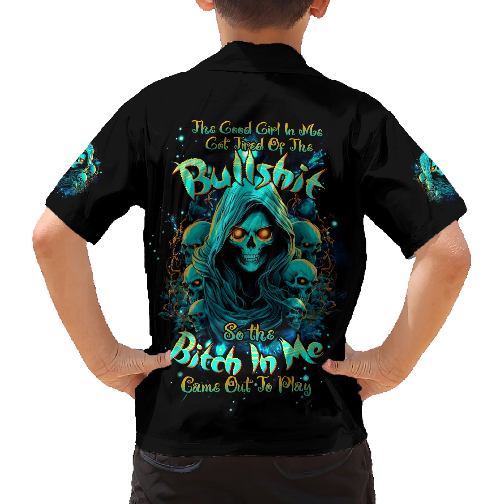 Witch Skull Kid Hawaiian Shirt The Good Girl In Me Got Tired Of The Bullshit So The Bitch In Me Came Out To Play - Wonder Print Shop