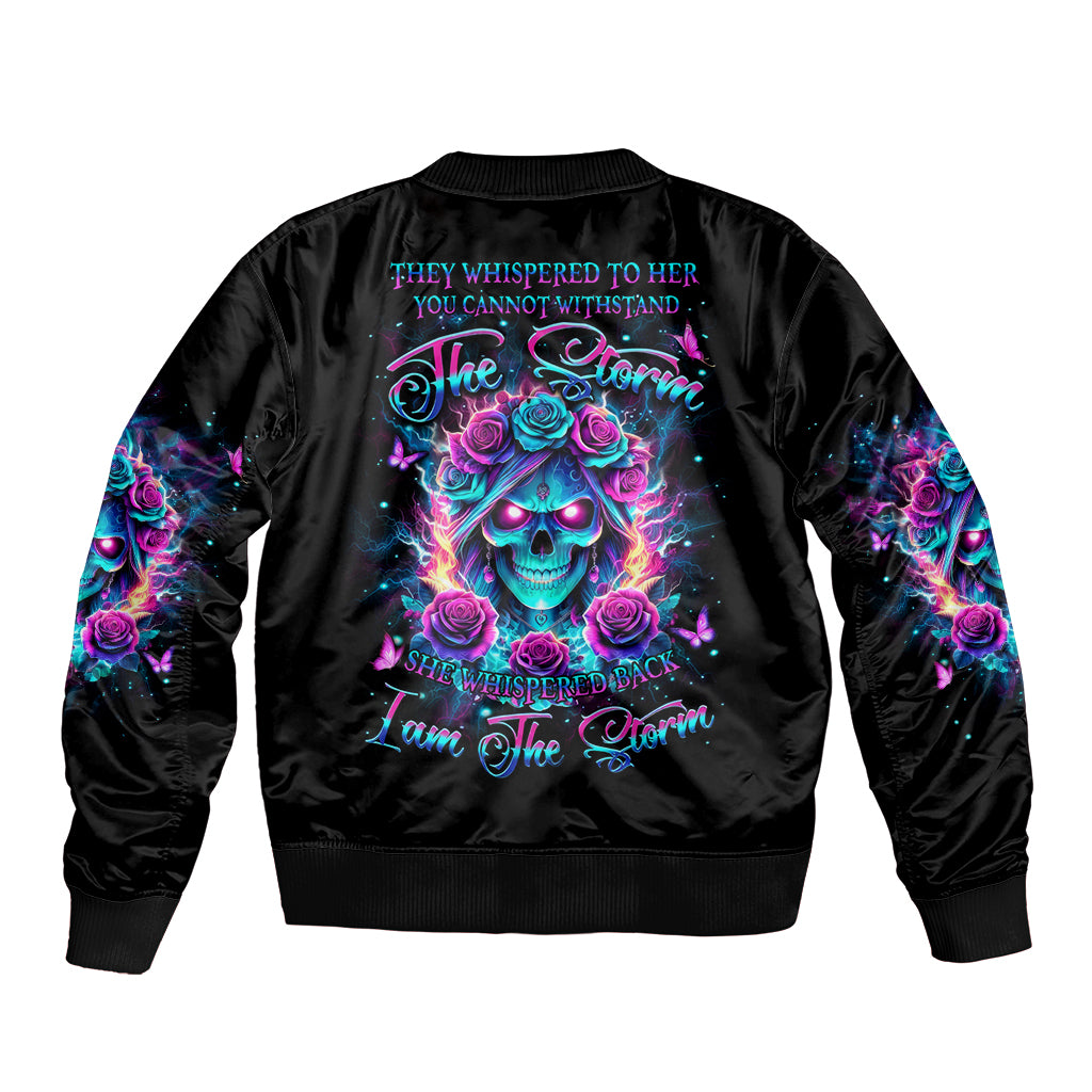 Rose Skull Bomber Jacket She Whispered Back Iam The Storm - Wonder Print Shop