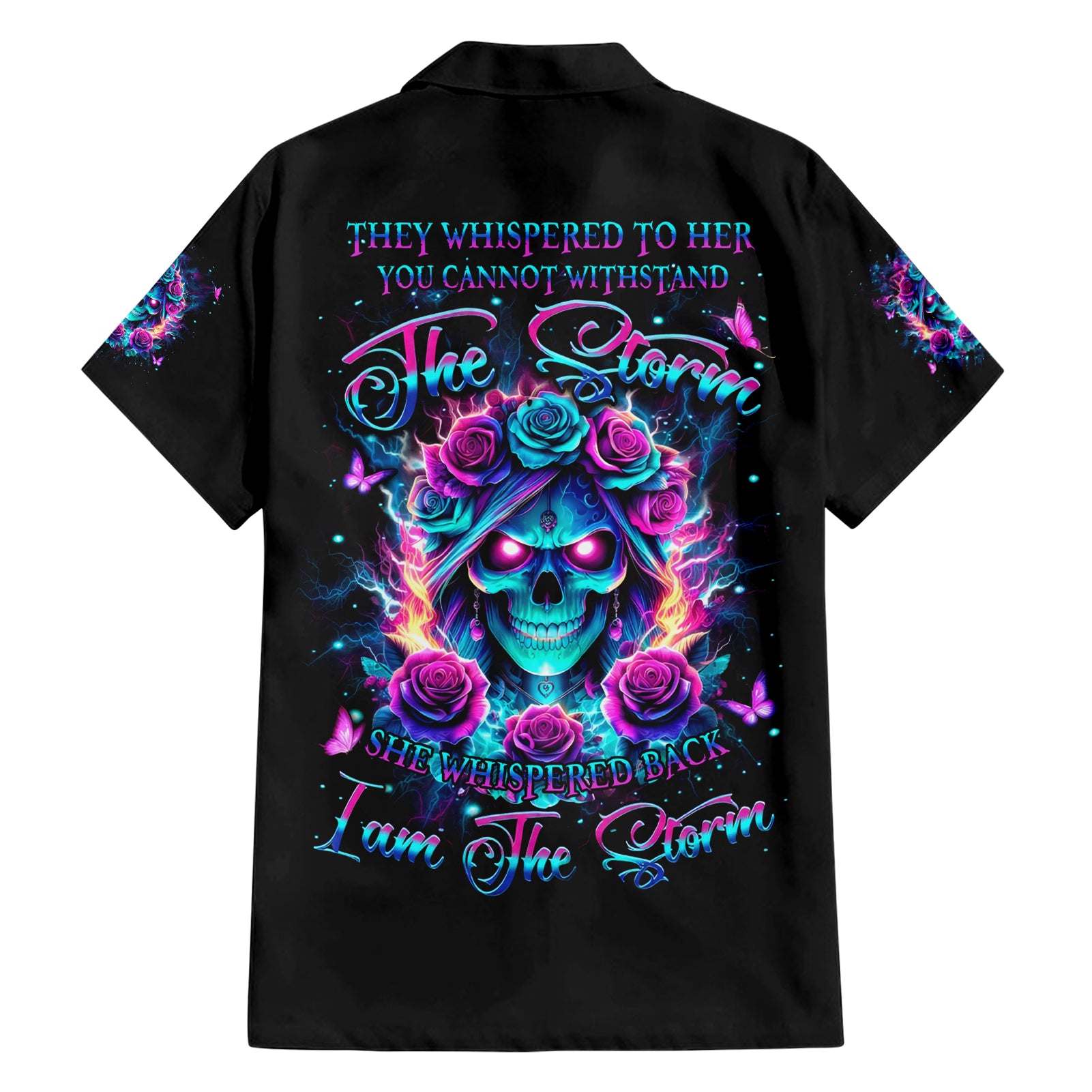 Rose Skull Hawaiian Shirt She Whispered Back Iam The Storm - Wonder Print Shop