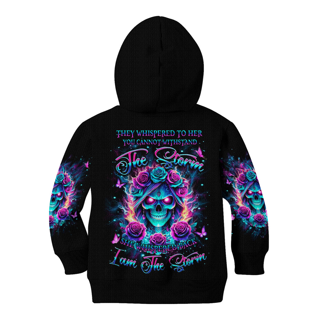 Rose Skull Kid Hoodie She Whispered Back Iam The Storm - Wonder Print Shop