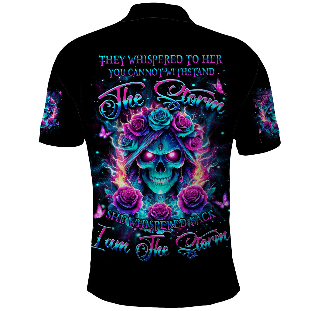 Rose Skull Polo Shirt She Whispered Back Iam The Storm - Wonder Print Shop