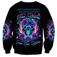 Black unisex sweatshirt with neon skull and roses graphic, crewneck, long sleeves