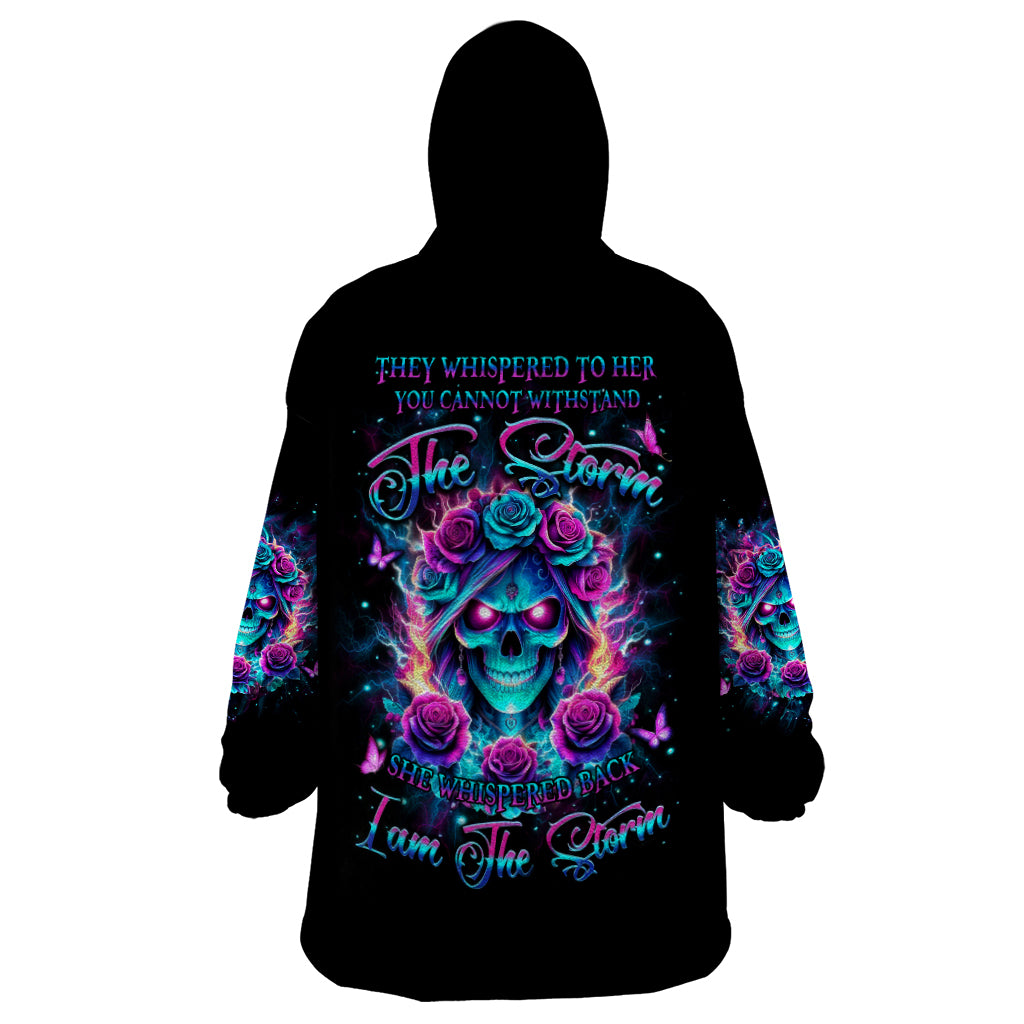 Rose Skull Wearable Blanket Hoodie She Whispered Back Iam The Storm