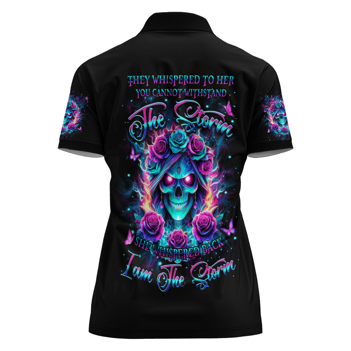 Rose Skull Women Polo Shirt She Whispered Back Iam The Storm