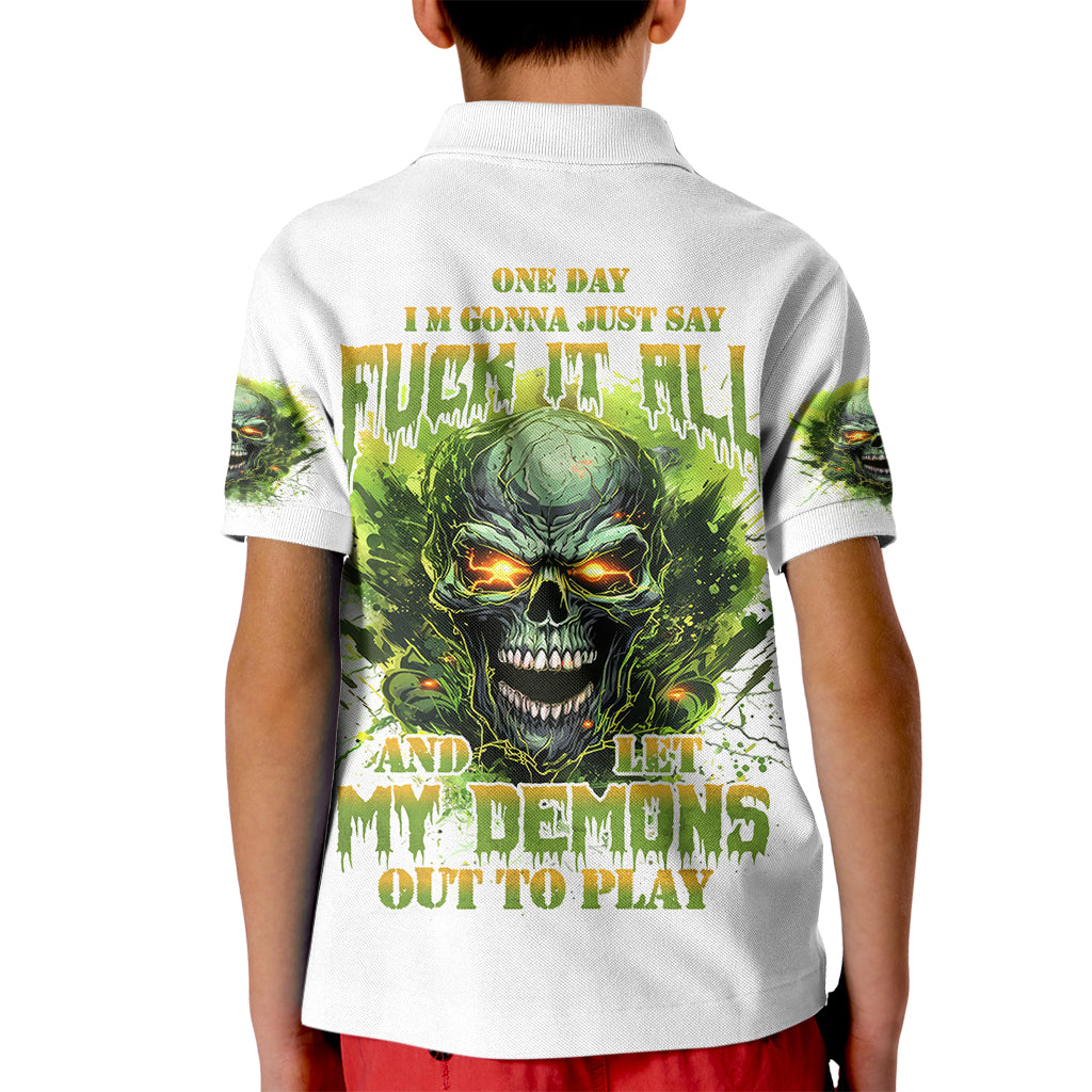 Flame Skull Kid Polo Shirt One Day Im Gonna Just Say Fuck It All - Wonder Print Shop