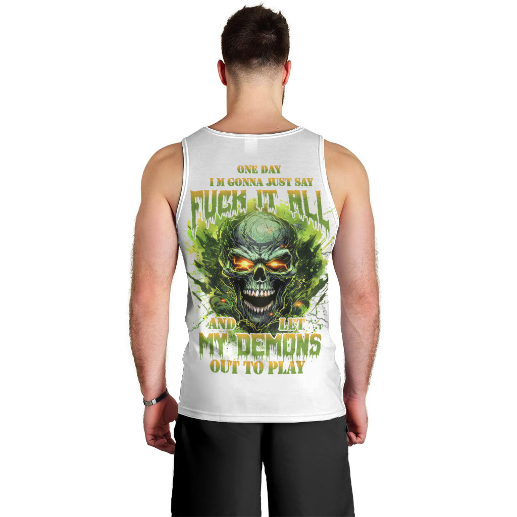 Flame Skull Men Tank Top One Day Im Gonna Just Say Fuck It All - Wonder Print Shop