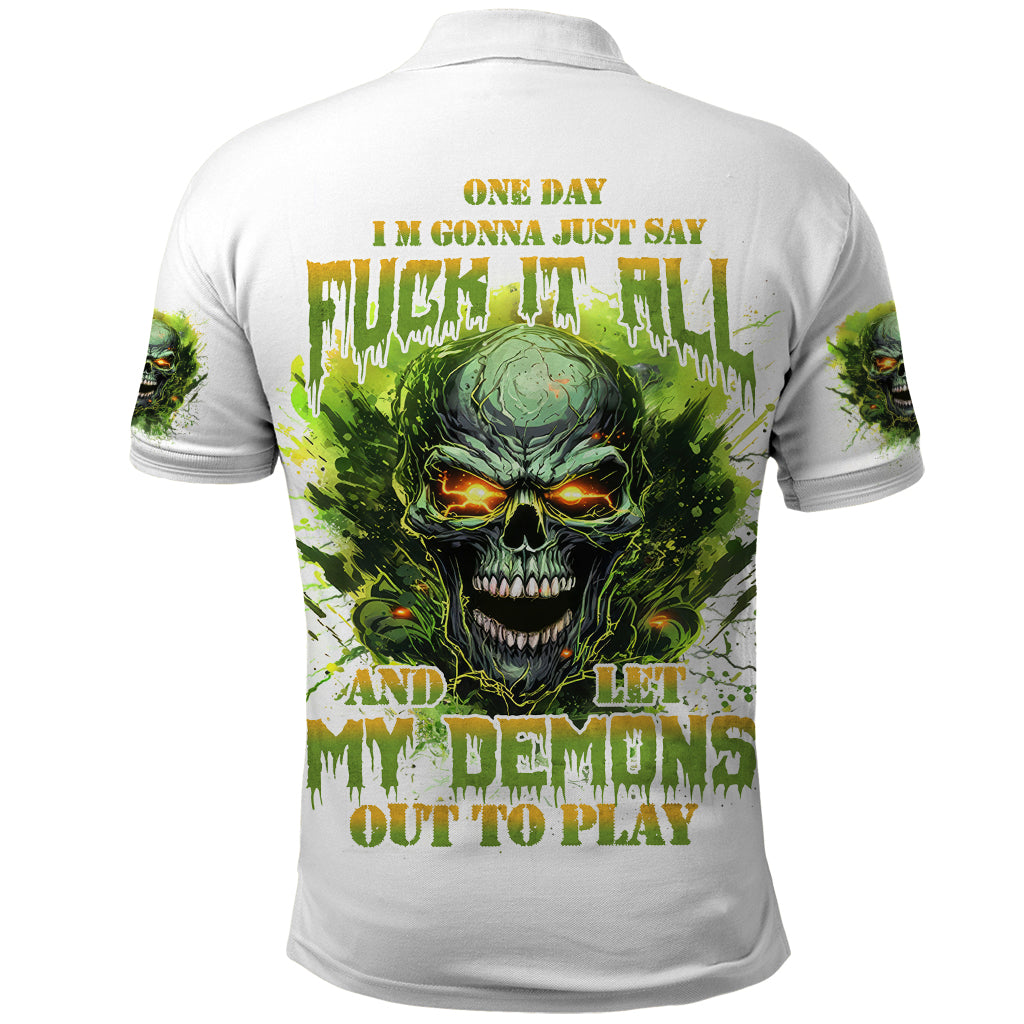 Flame Skull Polo Shirt One Day Im Gonna Just Say Fuck It All - Wonder Print Shop