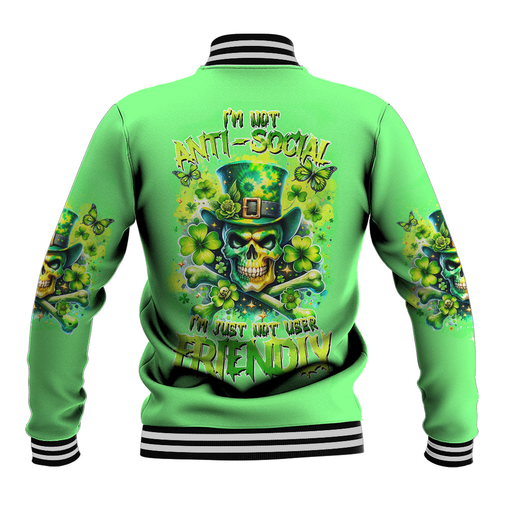 Irish Skull Baseball Jacket I'm Not Anti Social I'm Just Not User Friendly - Wonder Print Shop