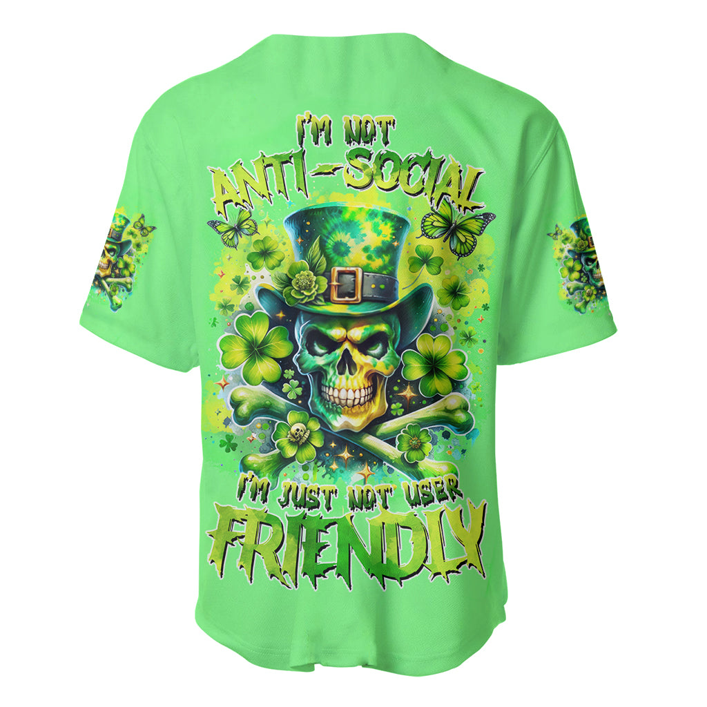 Irish Skull Baseball Jersey I'm Not Anti Social I'm Just Not User Friendly - Wonder Print Shop