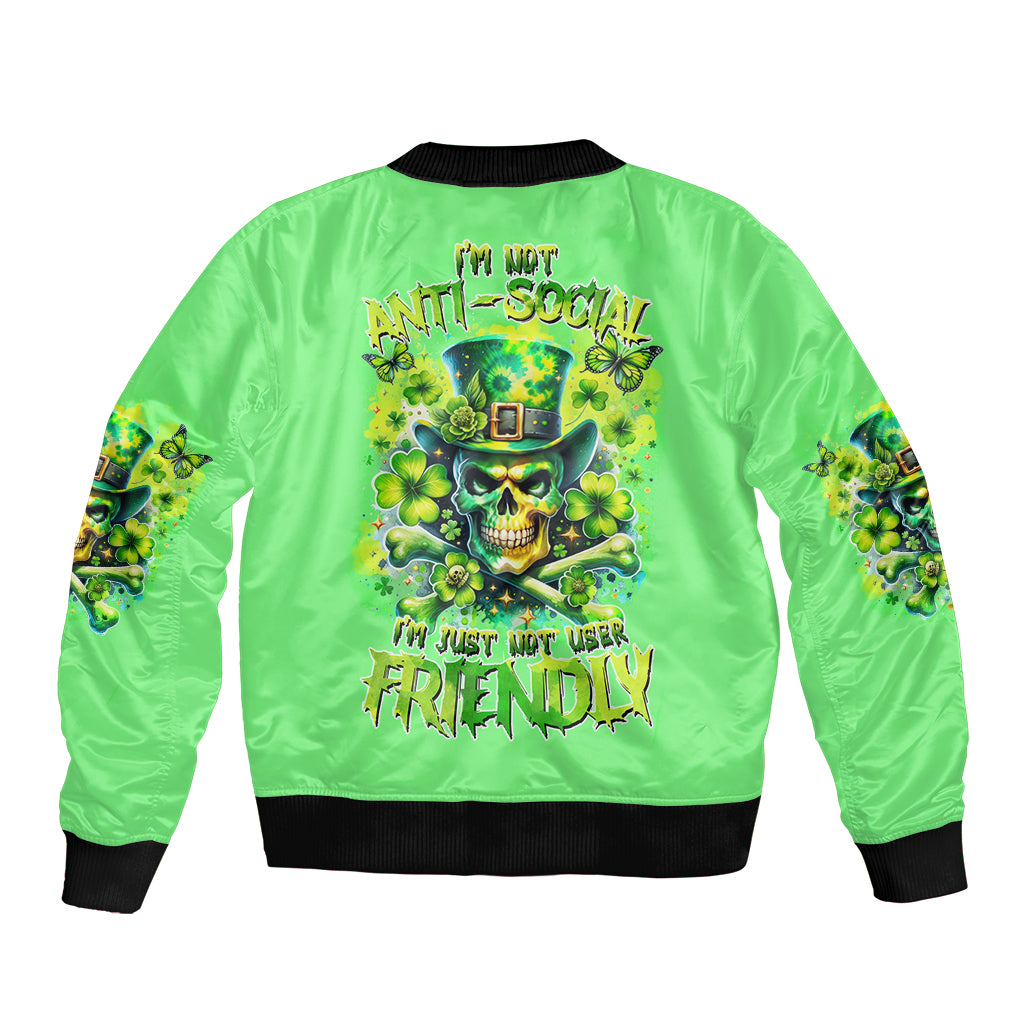 Irish Skull Bomber Jacket I'm Not Anti Social I'm Just Not User Friendly - Wonder Print Shop