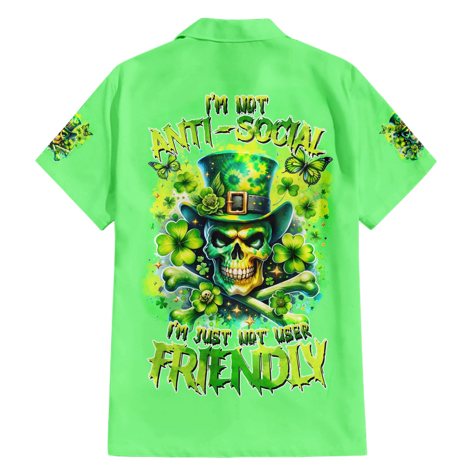 Irish Skull Hawaiian Shirt I'm Not Anti Social I'm Just Not User Friendly - Wonder Print Shop