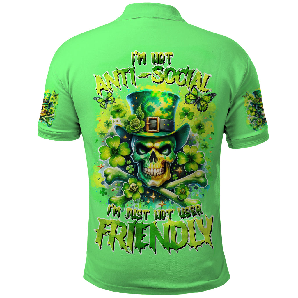 Irish Skull Polo Shirt I'm Not Anti Social I'm Just Not User Friendly - Wonder Print Shop