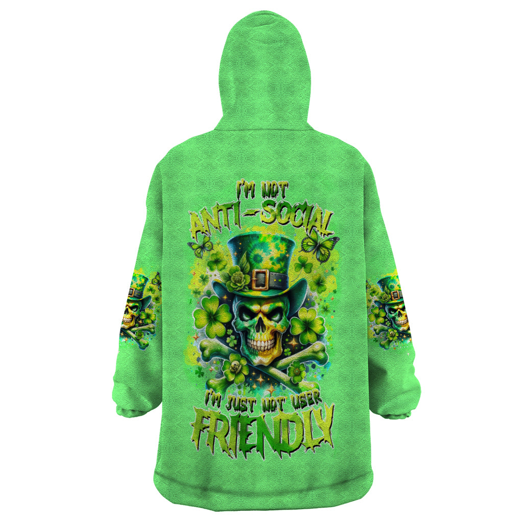 Irish Skull Wearable Blanket Hoodie I'm Not Anti Social I'm Just Not User Friendly