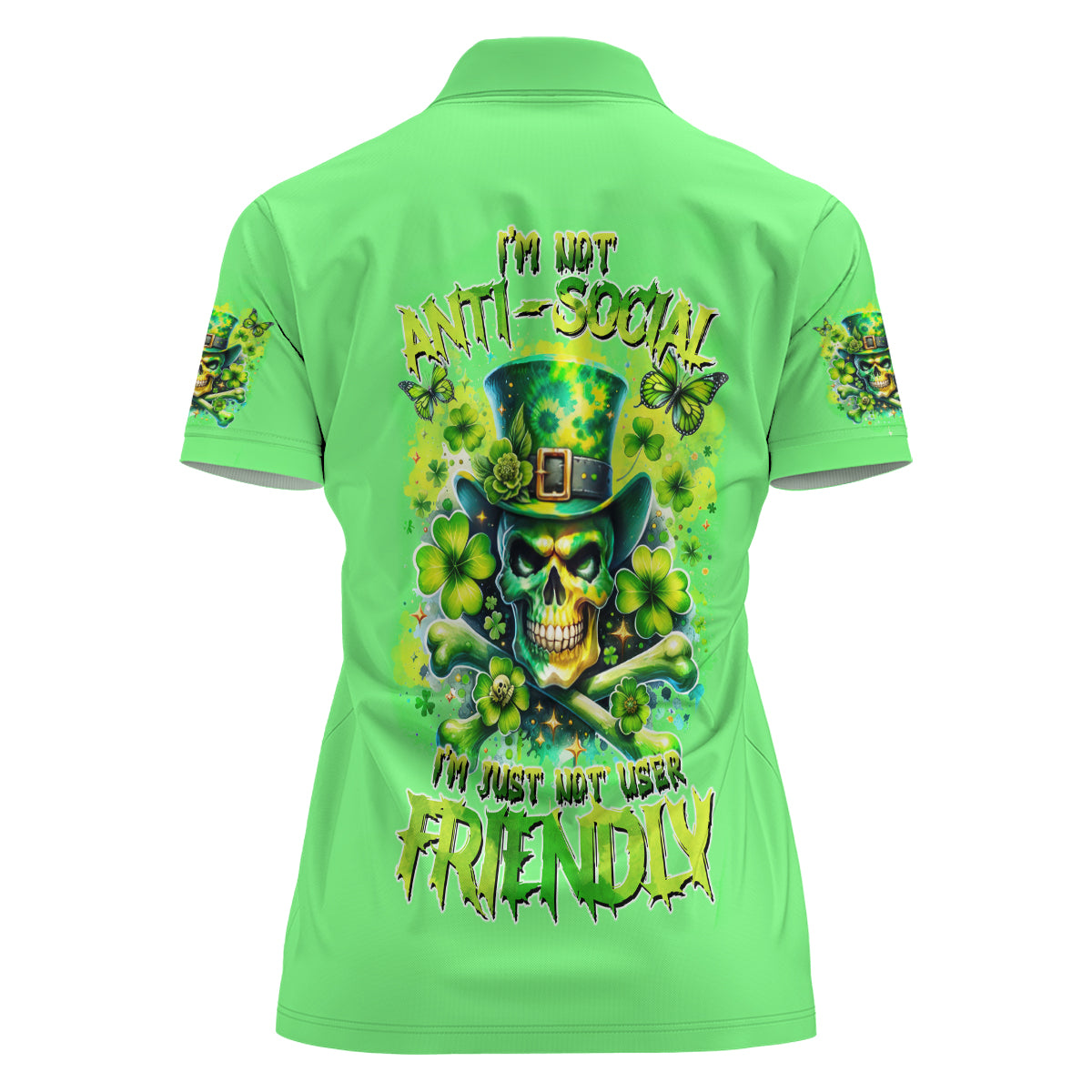 Irish Skull Women Polo Shirt I'm Not Anti Social I'm Just Not User Friendly