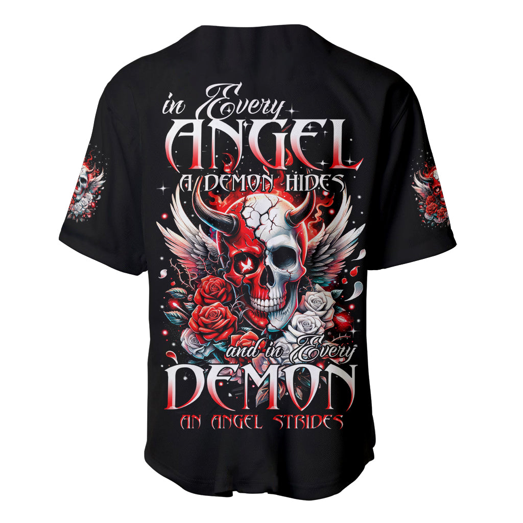 Devil Skull Baseball Jersey In Every Angel A Demon Hides And In Every Demon An Angel Strides - Wonder Print Shop