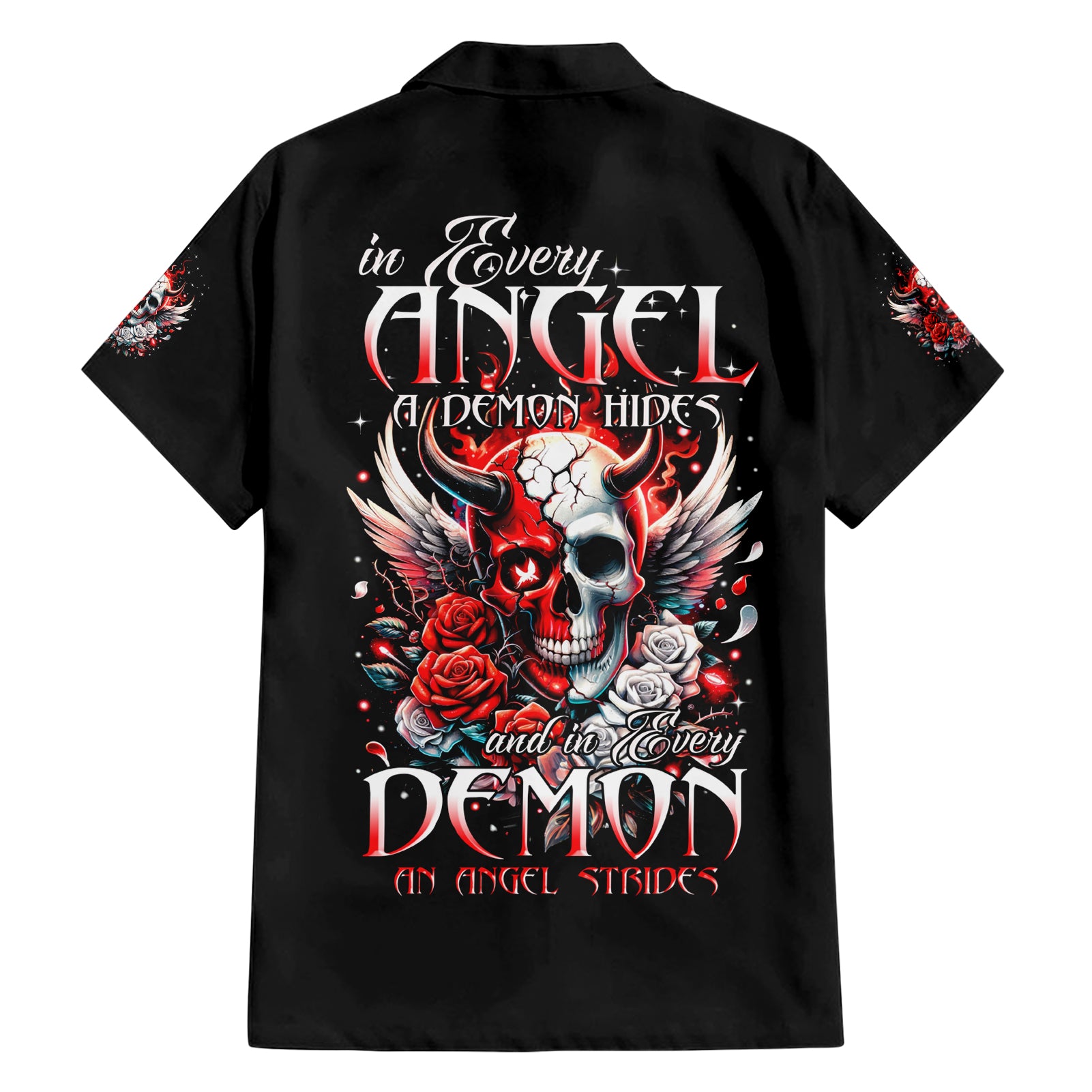 Devil Skull Hawaiian Shirt In Every Angel A Demon Hides And In Every Demon An Angel Strides - Wonder Print Shop