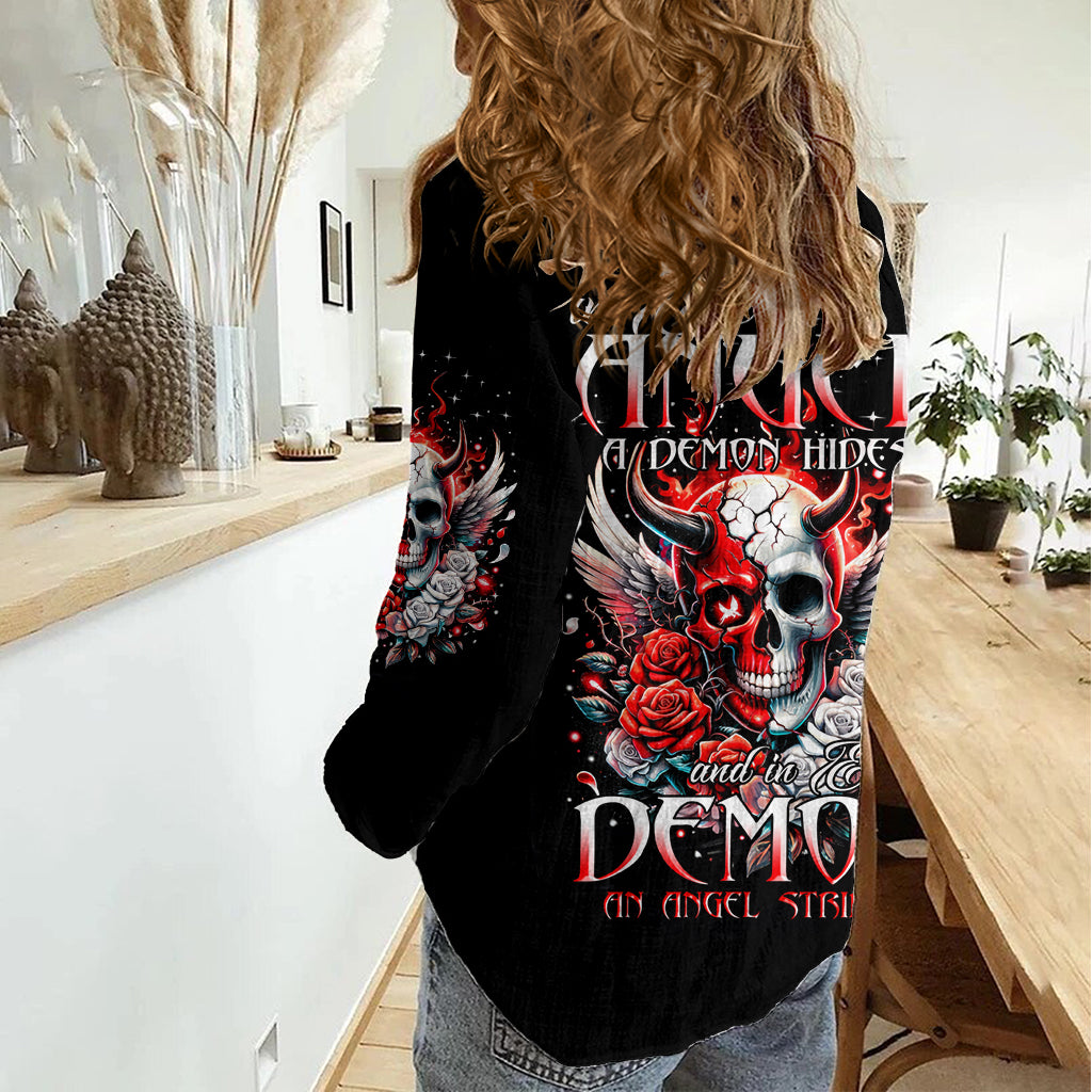 Devil Skull Women Casual Shirt In Every Angel A Demon Hides And In Every Demon An Angel Strides