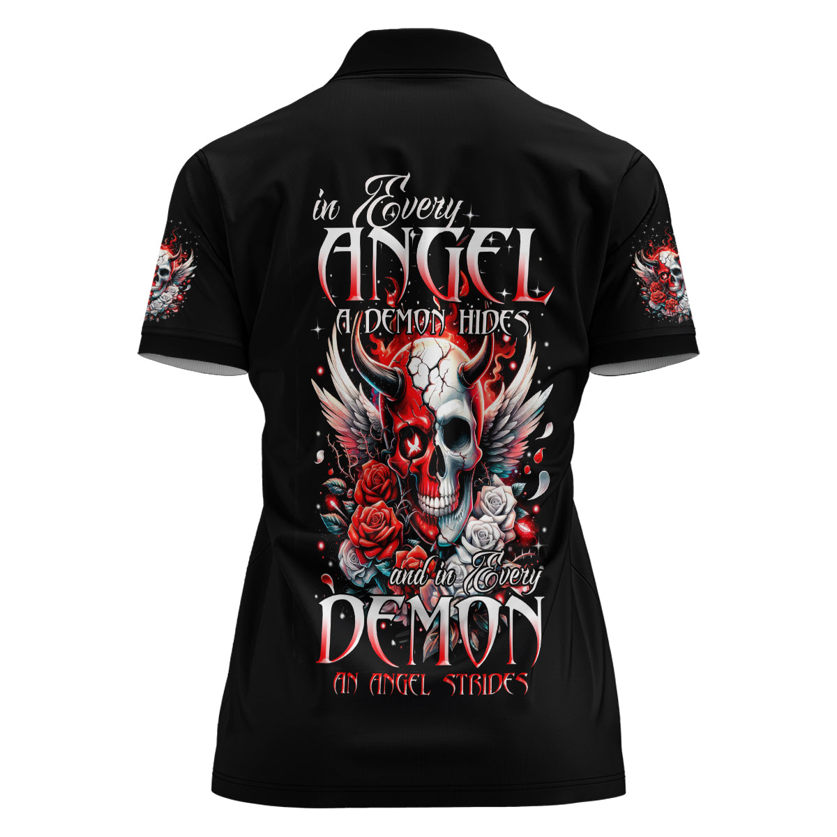 Devil Skull Women Polo Shirt In Every Angel A Demon Hides And In Every Demon An Angel Strides