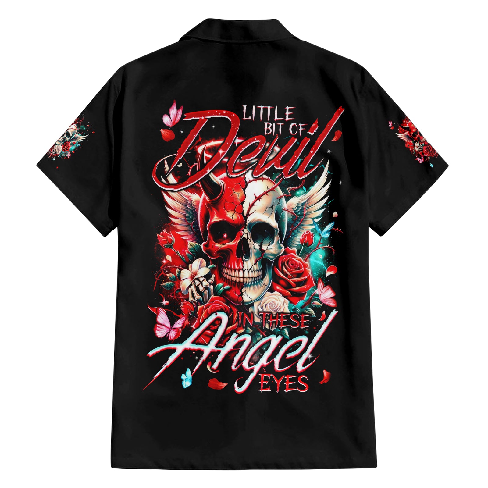 Devil Skull Hawaiian Shirt Little Bit Of Devil In These Angel eyes - Wonder Print Shop