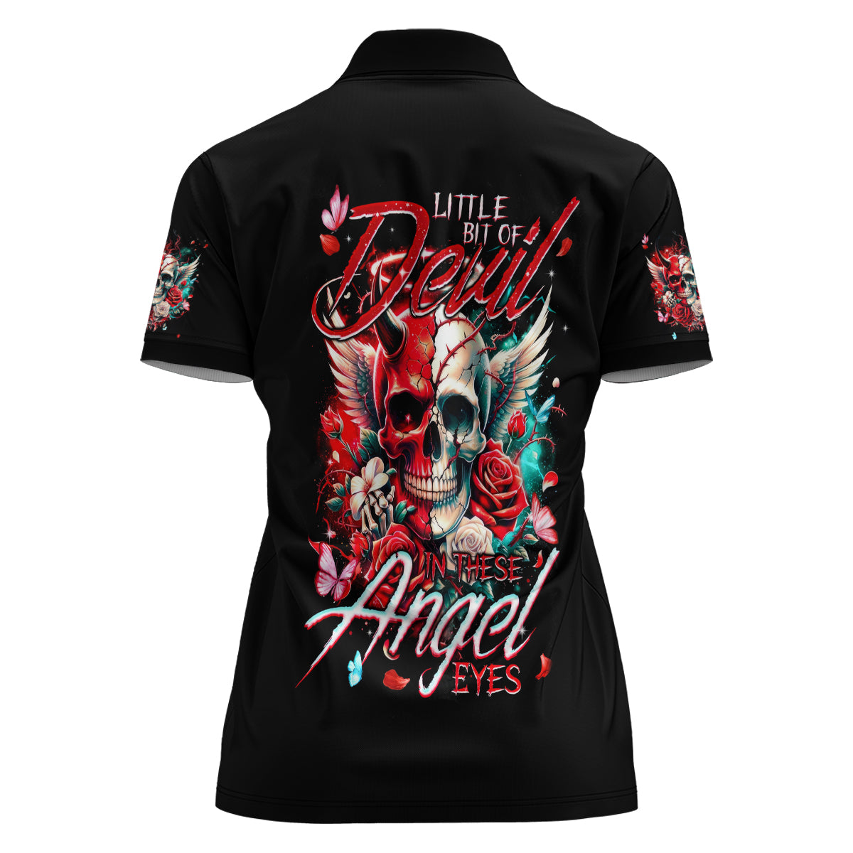 Devil Skull Women Polo Shirt Little Bit Of Devil In These Angel eyes