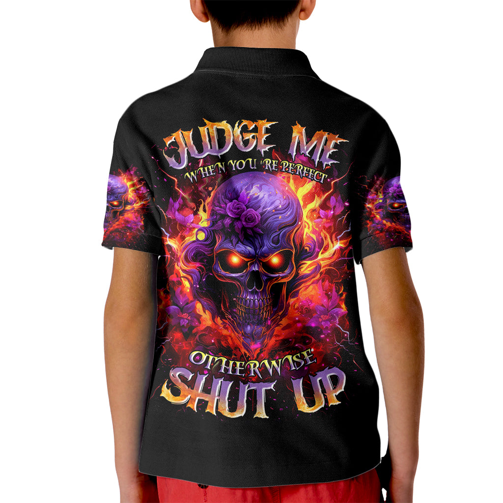 Flame Skull Kid Polo Shirt Judge Me When You Reperfect Otherwise Shut Up - Wonder Print Shop