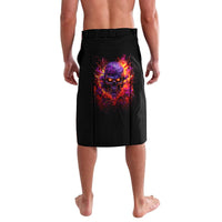 Black lavalava wrap skirt with flame skull graphic and front slit