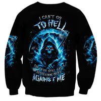 Black unisex sweatshirt with blue skull reaper graphic and flame effect on front