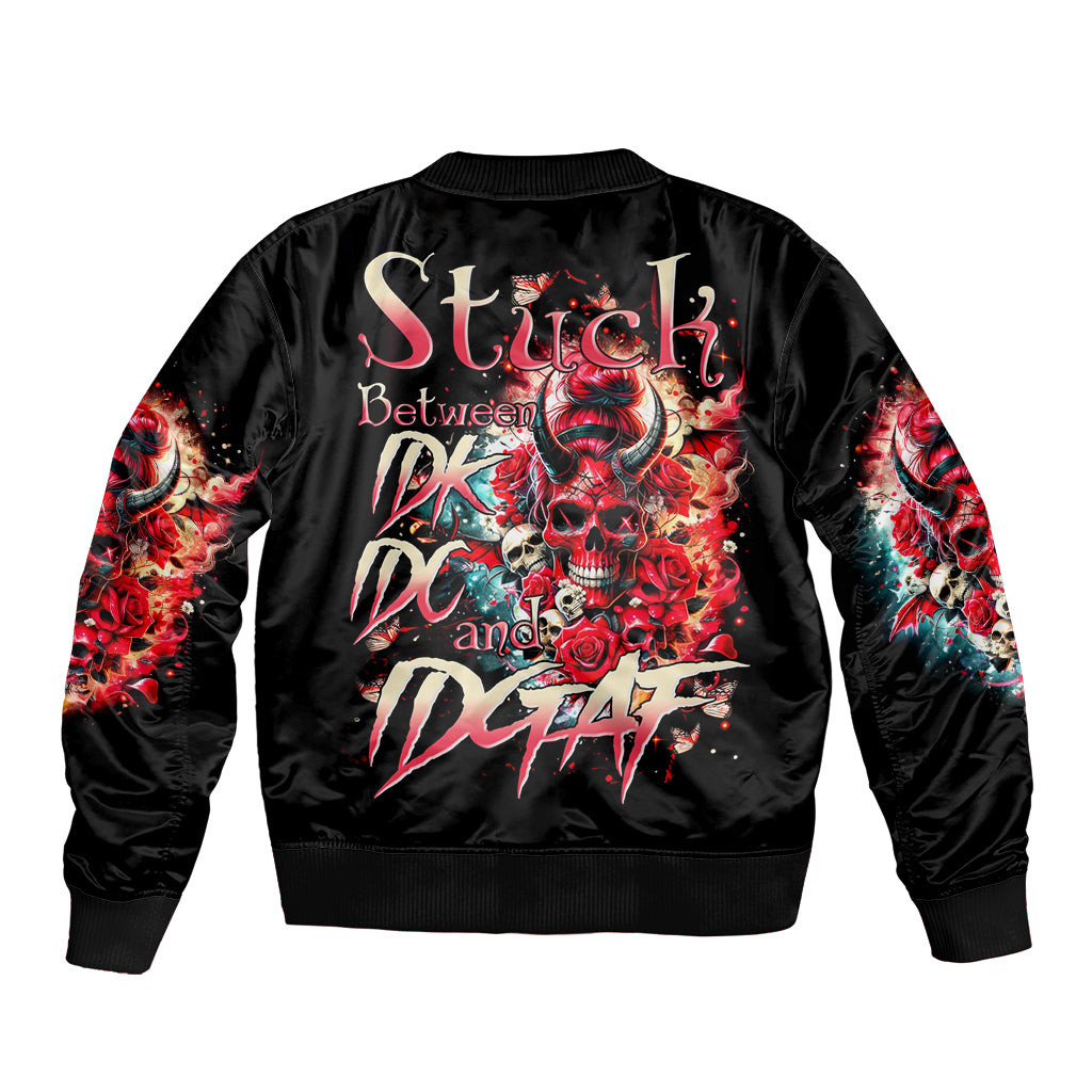 Devil Skull Bomber Jacket Stuck Between IDK IDC and IDGAF - Wonder Print Shop