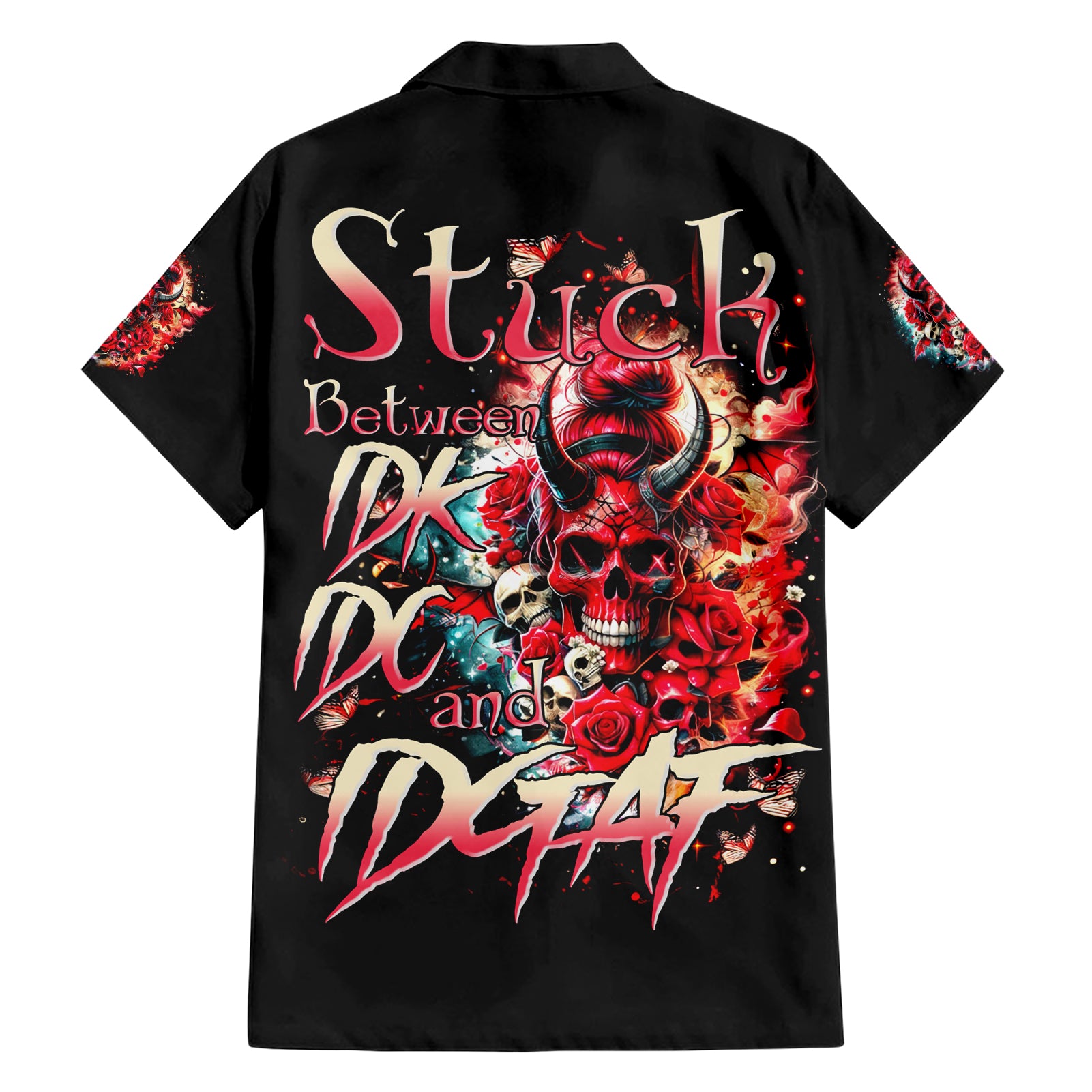 Devil Skull Hawaiian Shirt Stuck Between IDK IDC and IDGAF - Wonder Print Shop