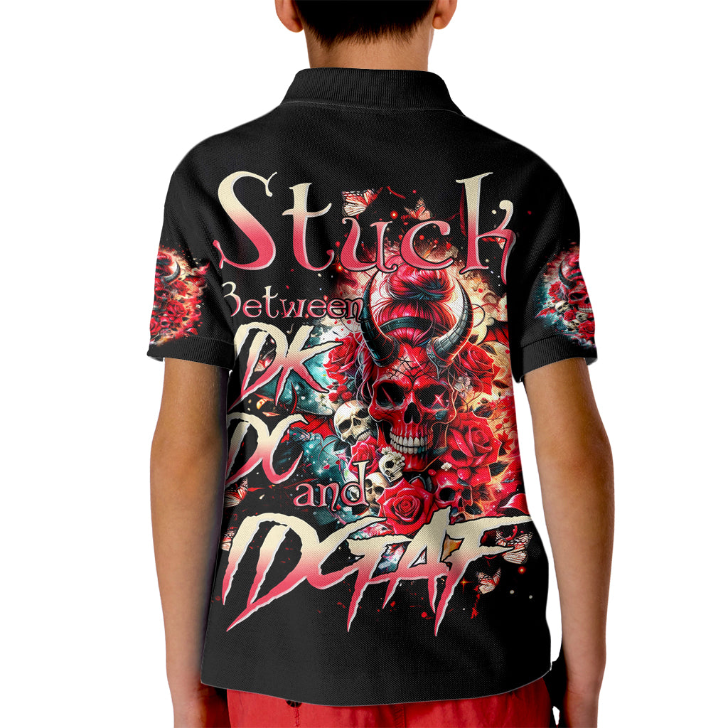 Devil Skull Kid Polo Shirt Stuck Between IDK IDC and IDGAF - Wonder Print Shop