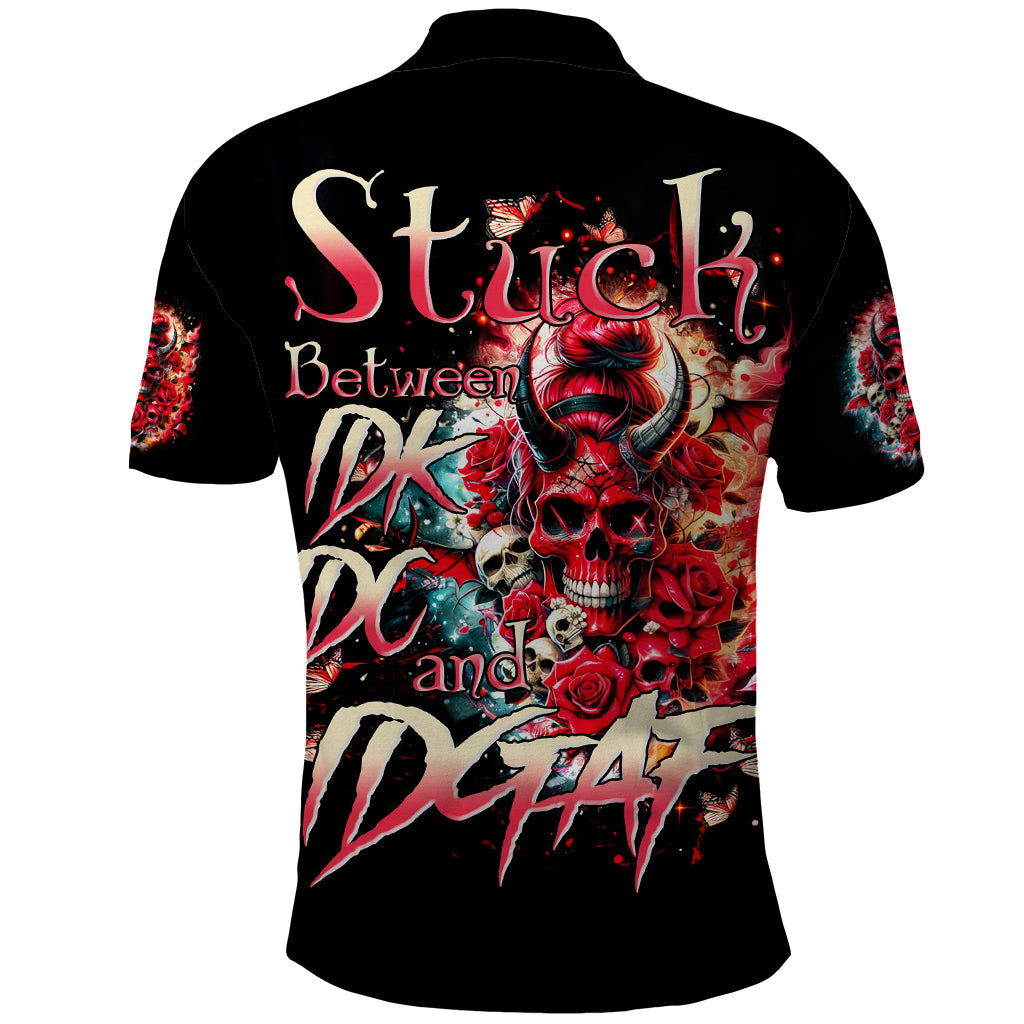 Devil Skull Polo Shirt Stuck Between IDK IDC and IDGAF - Wonder Print Shop