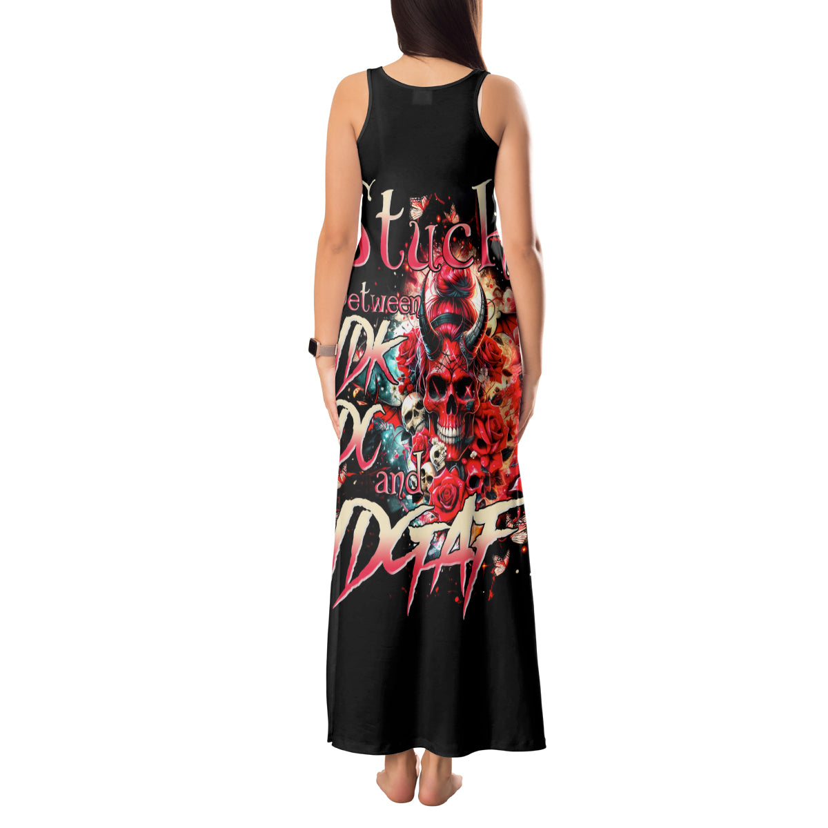 Devil Skull Tank Maxi Dress Stuck Between IDK IDC and IDGAF