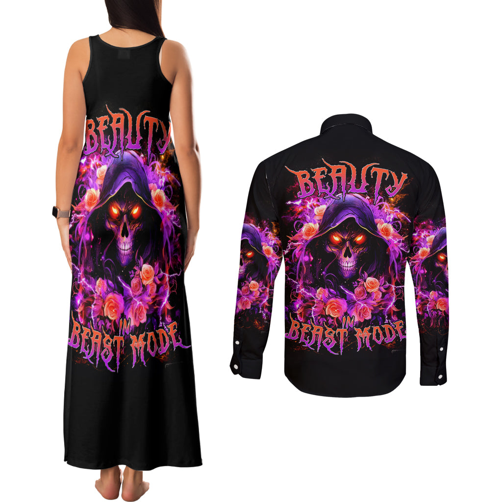 Rose Skull Couples Matching Tank Maxi Dress and Long Sleeve Button Shirt Beasuty In Beast Mode - Wonder Print Shop