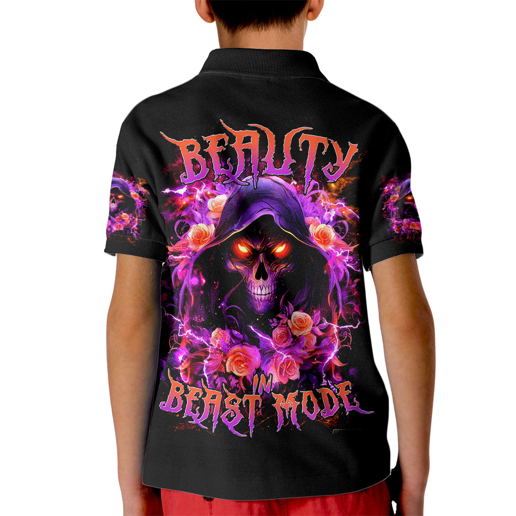 Rose Skull Kid Polo Shirt Beasuty In Beast Mode - Wonder Print Shop