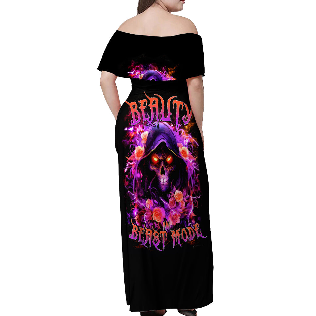 Rose Skull Off Shoulder Maxi Dress Beasuty In Beast Mode - Wonder Print Shop